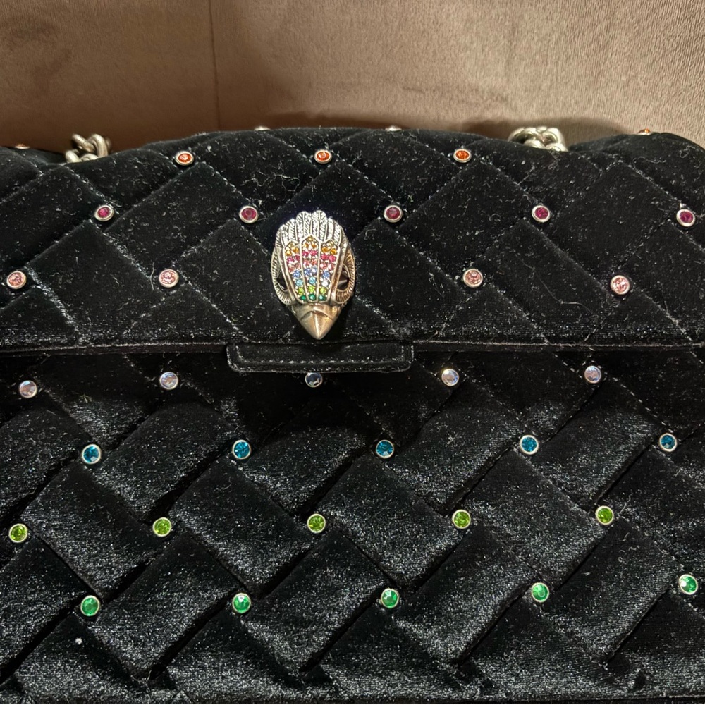 Black Quilted Velvet Bag with Multicolor Accents